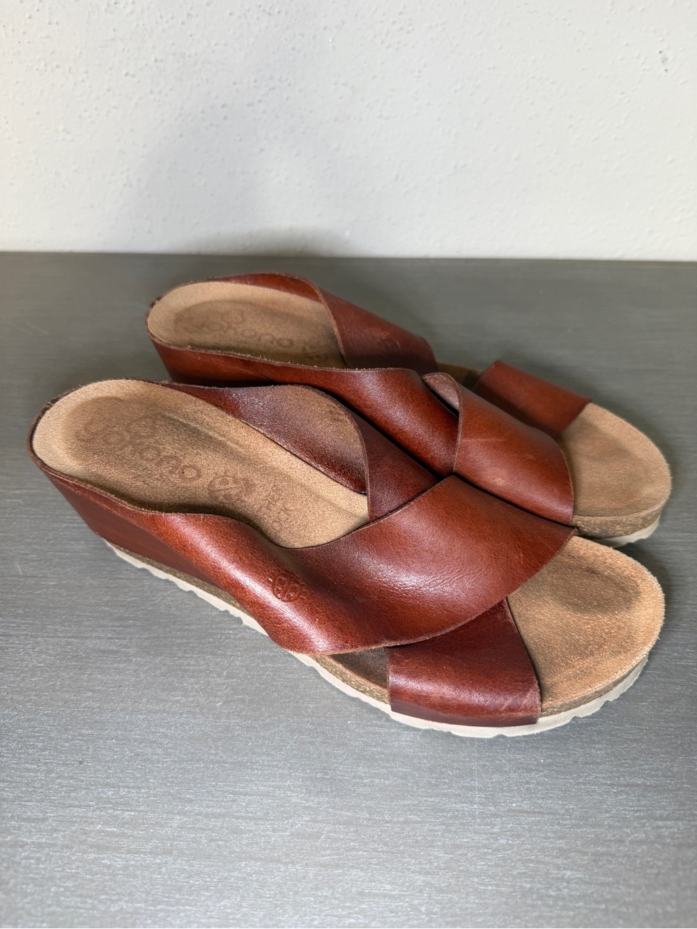 Yokono Spain Brown Leather Platform Slide Sandals Sz. 8 Minimalist Boho